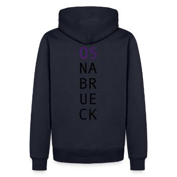 Osnabrück --- Souvenir / Design Geschenkidee - Männer Premium Bio Hoodie - Navy - Hinten - Nico (187cm)