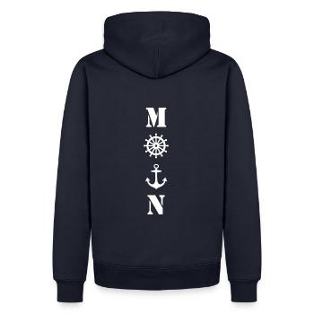 Moin Norddeutscher Gruß Geschenk für Nordlichter - Männer Premium Bio Hoodie - Navy - Hinten - Nico (187cm)