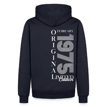50th Birthday Original February 1975 Volume 75 - Men’s Premium Organic Hoodie - navy - Back - Nico (187cm)
