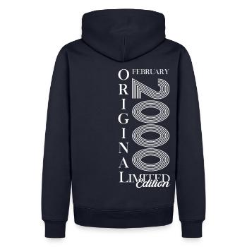 25ème Anniversaire Original Février Millésime 2000 - Sweat à capuche Premium bio Homme - bleu marine - Dos - Nico (187cm)