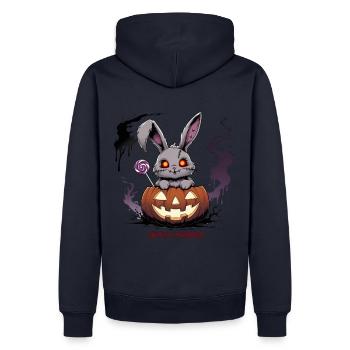 Besessen süß – Gruselhase im Kürbis - Männer Premium Bio Hoodie - Navy - Hinten - Nico (187cm)