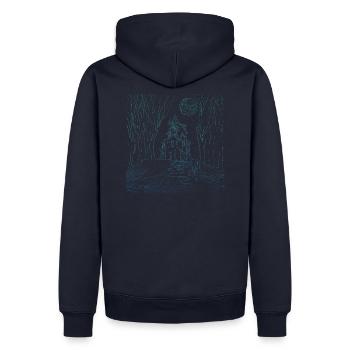 cadeau de conception de maison silhouette bleue effrayant - Sweat à capuche Premium bio Homme - bleu marine - Dos - Nico (187cm)