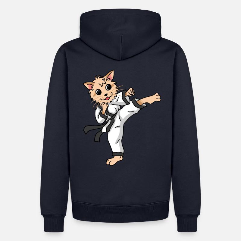 Chat de Karaté - Sweat à capuche Premium bio Homme - bleu marine