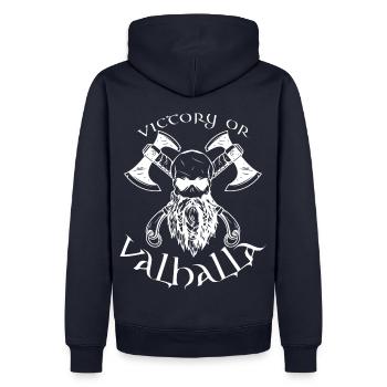 Victory or Valhalla - Männer Premium Bio Hoodie - Navy - Hinten - Nico (187cm)