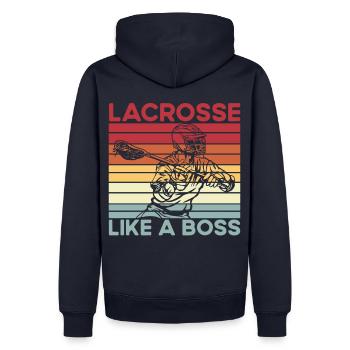 Lacrosse like a Boss - Männer Premium Bio Hoodie - Navy - Hinten - Nico (187cm)