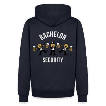 Bachelor Security (JGA / Karikatur / Tanz / 3C W) - Männer Premium Bio Hoodie - Navy - Hinten - Nico (187cm)