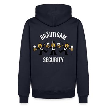 Bräutigam Security (JGA / Karikatur / Tanz / 3C W) - Männer Premium Bio Hoodie - Navy - Hinten - Nico (187cm)