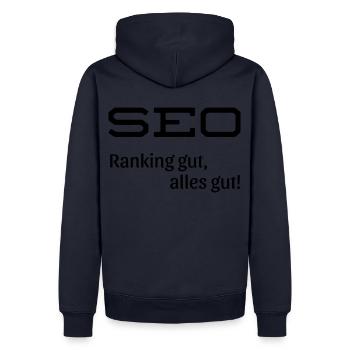 SEO Spruch Ranking gut alles gut - Männer Premium Bio Hoodie - Navy - Hinten - Nico (187cm)