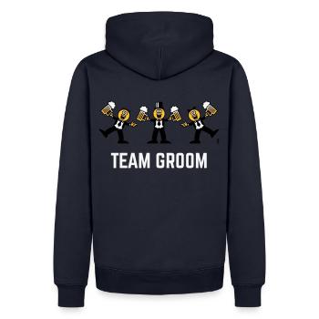 Team Groom (enterrement de vie de garçon, caricature, danse, 3C, F) - Sweat à capuche Premium bio Homme - bleu marine - Dos - Nico (187cm)