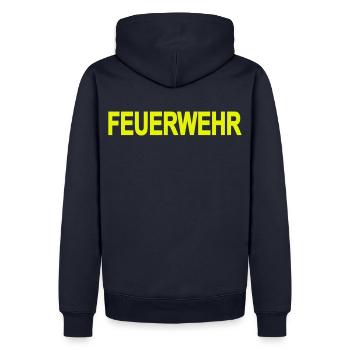 FEUERWEHR ohne Rahmen - Freiwillige Feuerwehr FW01 - Männer Premium Bio Hoodie - Navy - Hinten - Nico (187cm)