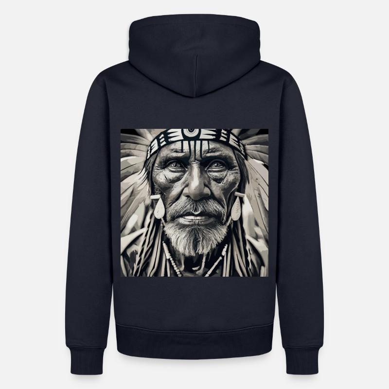 alter Mann mit Federschmuck - Männer Premium Bio Hoodie - Navy
