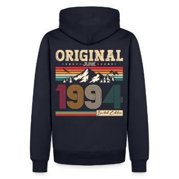 30e anniversaire Original juin 1994 Né en 1994 - Sweat à capuche Premium bio Homme - bleu marine - Dos - Nico (187cm)