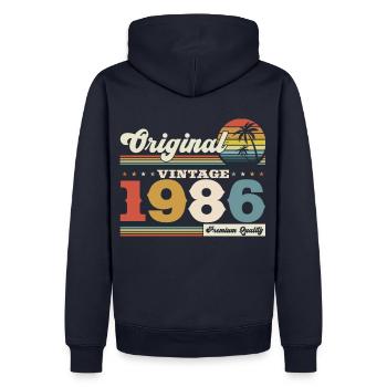 Original Mai 1986 Millésime 1986 Anniversaire 1986 - Sweat à capuche Premium bio Homme - bleu marine - Dos - Nico (187cm)