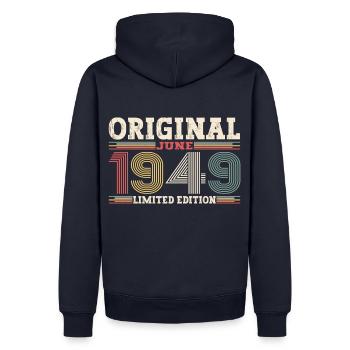 Legende Juni 1949 Jahrgang 1949 Geburtstag 1949 - Männer Premium Bio Hoodie - Navy - Hinten - Nico (187cm)