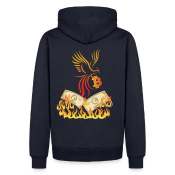 Bitcoin BTC & Phönix - Blockchain Satoshi Nakamoto - Männer Premium Bio Hoodie - Navy - Hinten - Nico (187cm)