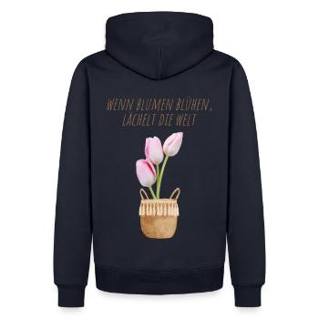 Blumen Garten Gärtner Blumenstrauß BLUMENLIEBE - Männer Premium Bio Hoodie - Navy - Hinten - Nico (187cm)