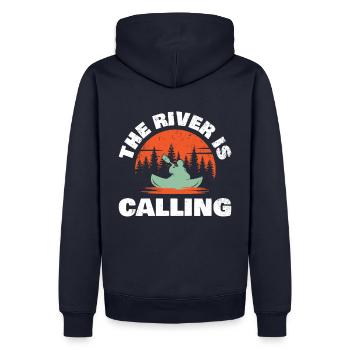 La rivière appelle des pagaies dans le gouvernail ouvert - Sweat à capuche Premium bio Homme - bleu marine - Dos - Nico (187cm)