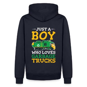 Nur Ein Junge, Der Müllwagen Liebt - Männer Premium Bio Hoodie - Navy - Hinten - Nico (187cm)