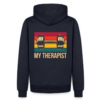 My therapist For all weight training fans - Men’s Premium Organic Hoodie - navy - Back - Nico (187cm)