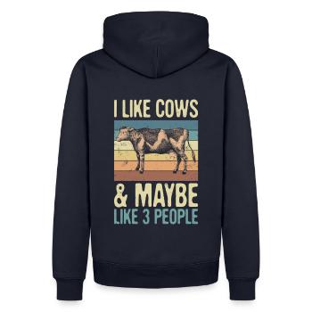 J’aime les vaches et peut-être 3 personnes - Sweat à capuche Premium bio Homme - bleu marine - Dos - Nico (187cm)