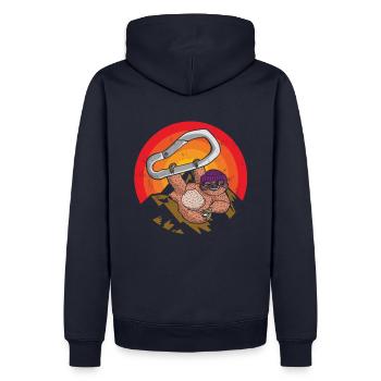 Funny climbing sloth design for climbing fans - Men’s Premium Organic Hoodie - navy - Back - Nico (187cm)