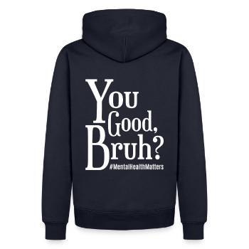 All right, brother? - Men’s Premium Organic Hoodie - navy - Back - Nico (187cm)
