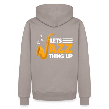 Let's Jazz Thing Up Saxophone Swing Sheet Music - Men’s Premium Organic Hoodie - taupe - Back - Nico (187cm)