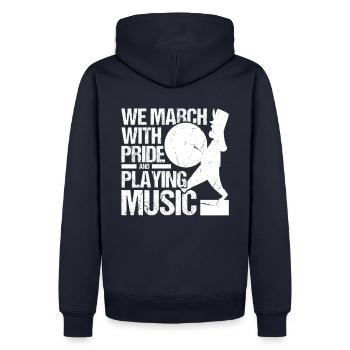 Wir Marschieren Mit Stolz Und Spielen Musik - Männer Premium Bio Hoodie - Navy - Hinten - Nico (187cm)