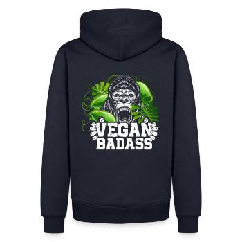 Badass végétalien - Sweat à capuche Premium bio Homme - bleu marine - Dos - Nico (187cm)