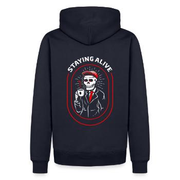 Rester en vie - Sweat à capuche Premium bio Homme - bleu marine - Dos - Nico (187cm)
