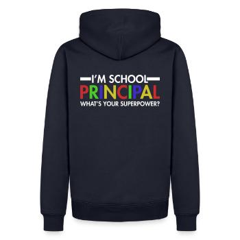 Je suis le directeur, quel est votre superpouvoir ? - Sweat à capuche Premium bio Homme - bleu marine - Dos - Nico (187cm)