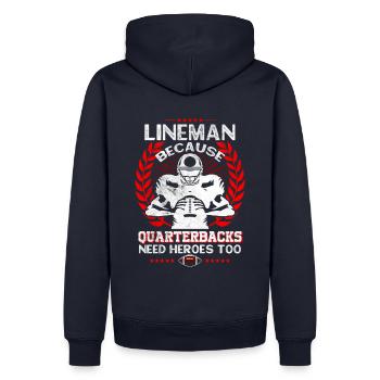 Lineman, Denn Auch Quarterbacks Brauchen Heros - Männer Premium Bio Hoodie - Navy - Hinten - Nico (187cm)