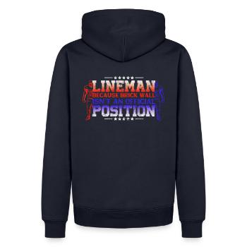 Lineman, because Brick Wall has no official position - Men’s Premium Organic Hoodie - navy - Back - Nico (187cm)