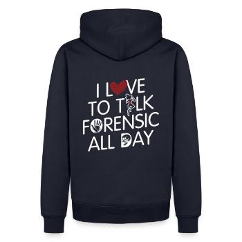 J’adore faire de la médecine légale toute la journée. - Sweat à capuche Premium bio Homme - bleu marine - Dos - Nico (187cm)