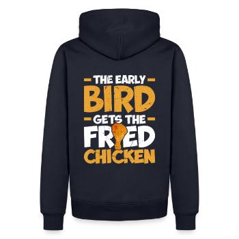 The Early Bird Gets the Roast Chicken - Men’s Premium Organic Hoodie - navy - Back - Nico (187cm)