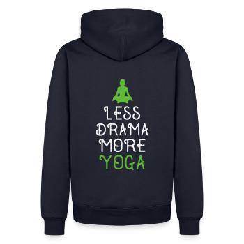 Weniger Drama, Mehr Yoga - Männer Premium Bio Hoodie - Navy - Hinten - Nico (187cm)