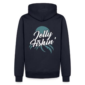 Jelly Fishin' - Cooles Quallendesign - Männer Premium Bio Hoodie - Navy - Hinten - Nico (187cm)