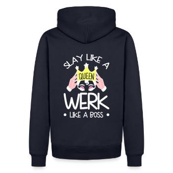 Travaillez comme un patron - Sweat à capuche Premium bio Homme - bleu marine - Dos - Nico (187cm)