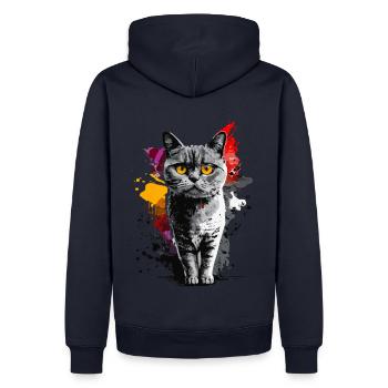 Britisch Kurzhaar Katze - Grafik - Männer Premium Bio Hoodie - Navy - Hinten - Nico (187cm)