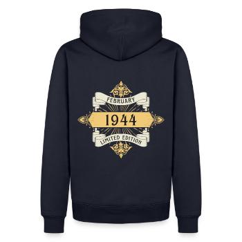 Février 1944 anniversaire édition limitée - Sweat à capuche Premium bio Homme - bleu marine - Dos - Nico (187cm)