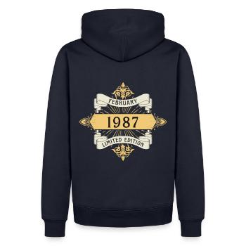 Février 1987 anniversaire édition limitée - Sweat à capuche Premium bio Homme - bleu marine - Dos - Nico (187cm)