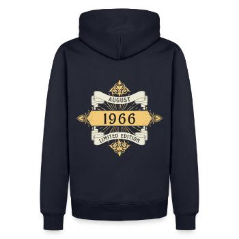 Août 1966 Anniversaire Édition Limitée - Sweat à capuche Premium bio Homme - bleu marine - Dos - Nico (187cm)