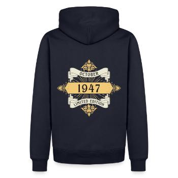 October 1947 Birthday Limited Edition - Men’s Premium Organic Hoodie - navy - Back - Nico (187cm)