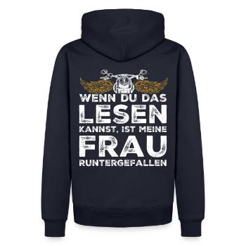 Motorrad Motorradfahrer Sprüche Runtergefallen - Männer Premium Bio Hoodie - Navy - Hinten - Nico (187cm)