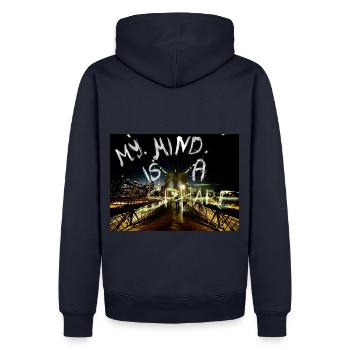MY MIND IS A SPHÄRE RÜCKENPRINT - Männer Premium Bio Hoodie - Navy - Hinten - Nico (187cm)