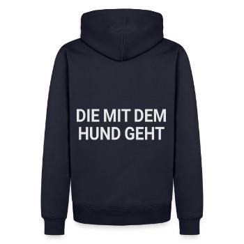 Die mit dem Hund geht - Rücken, Rückseite - Männer Premium Bio Hoodie - Navy - Hinten - Nico (187cm)
