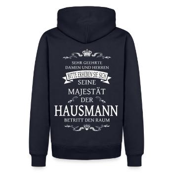 Seine Majestät der Hausmann betritt den Raum Shirt - Männer Premium Bio Hoodie - Navy - Hinten - Nico (187cm)