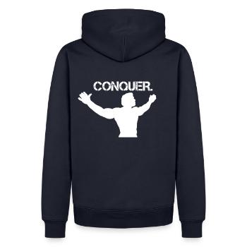 Conquérir. Conception de musculation - Sweat à capuche Premium bio Homme - bleu marine - Dos - Nico (187cm)