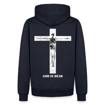 god - Männer Premium Bio Hoodie - Navy - Hinten - Nico (187cm)