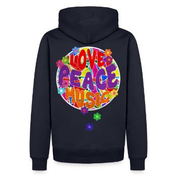 Flower Power Hippie LOVE PEACE MUSIC 2 - Männer Premium Bio Hoodie - Navy - Hinten - Nico (187cm)